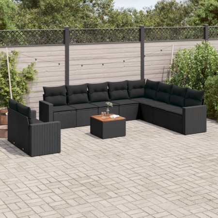 Set de sofás de jardín 11 pzas y cojines ratán sintético negro de , Conjuntos de jardín - Ref: Foro24-3256524, Precio: 735,52...