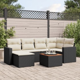 Set de comedor de jardín 7 pzas y cojines ratán sintético negro de , Conjuntos de jardín - Ref: Foro24-3256553, Precio: 418,7...