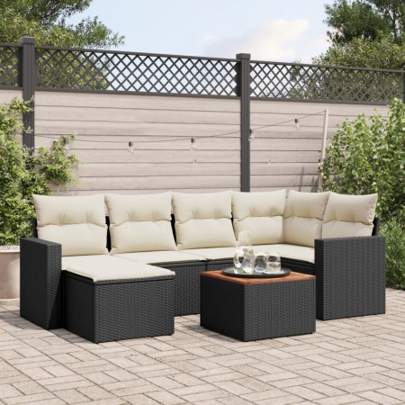 Set de comedor de jardín 7 pzas y cojines ratán sintético negro de , Conjuntos de jardín - Ref: Foro24-3256553, Precio: 418,7...