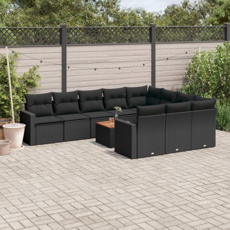 Set de sofás de jardín 11 pzas y cojines ratán sintético negro de , Conjuntos de jardín - Ref: Foro24-3256629, Precio: 674,22...