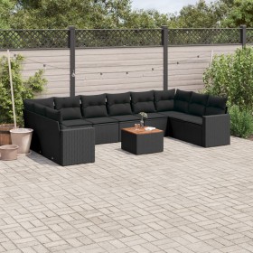 Set de sofás de jardín 11 pzas y cojines ratán sintético negro de , Conjuntos de jardín - Ref: Foro24-3256622, Precio: 674,22...