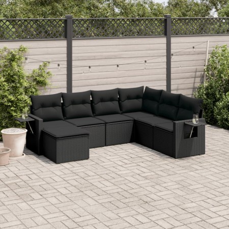 Set de comedor de jardín 7 pzas y cojines ratán sintético negro de , Conjuntos de jardín - Ref: Foro24-3252832, Precio: 471,6...