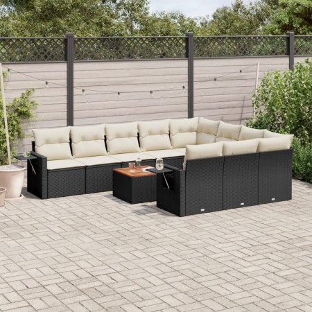 Set de sofás de jardín 11 pzas y cojines ratán sintético negro de , Conjuntos de jardín - Ref: Foro24-3257071, Precio: 639,51...