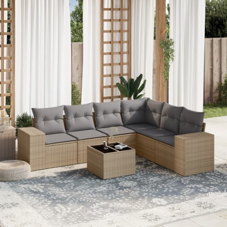 Set sofás de jardín 7 piezas y cojines ratán sintético beige de , Conjuntos de jardín - Ref: Foro24-3254956, Precio: 489,59 €...