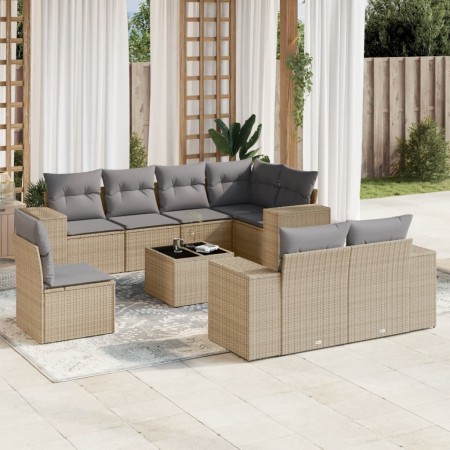 Set de sofás de jardín 9 pzas con cojines ratán sintético beige de , Conjuntos de jardín - Ref: Foro24-3255186, Precio: 647,9...