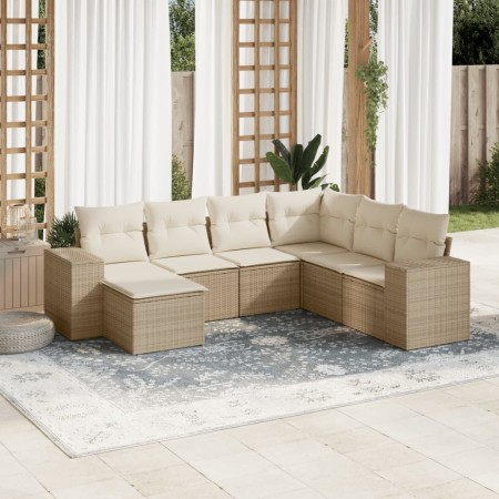 Set sofás de jardín 7 piezas y cojines ratán sintético beige de , Conjuntos de jardín - Ref: Foro24-3255235, Precio: 499,13 €...