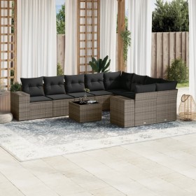 Set de sofás de jardín 10 pzas con cojines ratán sintético gris de , Conjuntos de jardín - Ref: Foro24-3255387, Precio: 627,0...