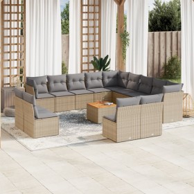 Set sofás jardín 14 pzas y cojines ratán sintético beige mezcla de , Conjuntos de jardín - Ref: Foro24-3256269, Precio: 867,4...