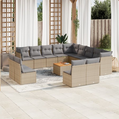 Set sofás jardín 14 pzas y cojines ratán sintético beige mezcla de , Conjuntos de jardín - Ref: Foro24-3256269, Precio: 867,4...
