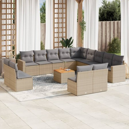 Set sofás jardín 14 pzas y cojines ratán sintético beige mezcla de , Conjuntos de jardín - Ref: Foro24-3256710, Precio: 869,8...