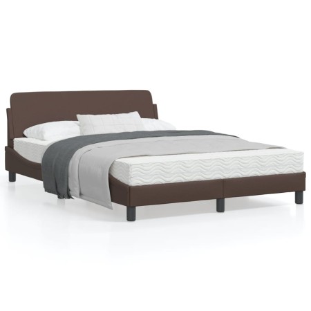 Estructura de cama cabecero cuero sintético marrón 120x200 cm de , Camas y somieres - Ref: Foro24-373160, Precio: 161,60 €, D...