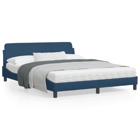 Estructura de cama con cabecero de tela azul 160x200 cm de , Camas y somieres - Ref: Foro24-373211, Precio: 186,44 €, Descuen...