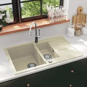 Fregadero de cocina de granito con dos senos beige de , Fregaderos - Ref: Foro24-144858, Precio: 197,96 €, Descuento: %