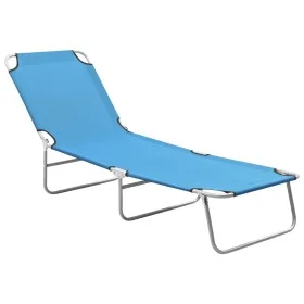 Folding steel and turquoise blue fabric lounger by , Loungers - Ref: Foro24-310329, Price: 59,44 €, Discount: %
