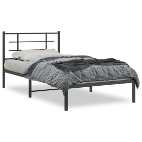 Estructura de cama con cabecero metal negro 107x203 cm de , Camas y somieres - Ref: Foro24-355557, Precio: 72,75 €, Descuento: %