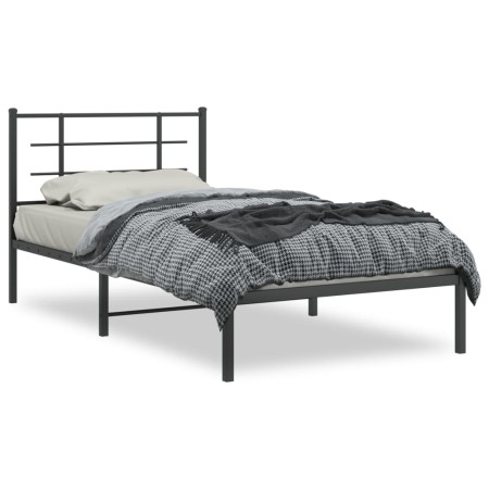 Estructura de cama con cabecero metal negro 107x203 cm de , Camas y somieres - Ref: Foro24-355557, Precio: 72,75 €, Descuento: %