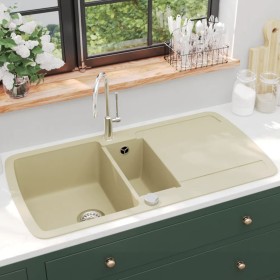 Fregadero de cocina de granito con dos senos beige de , Fregaderos - Ref: Foro24-144854, Precio: 281,39 €, Descuento: %