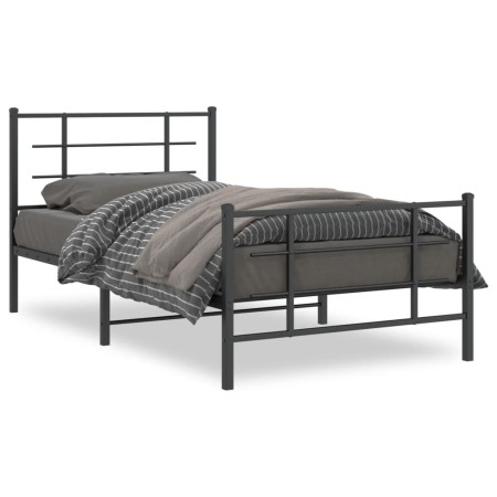 Estructura de cama con cabecero y estribo metal negro 100x190cm de , Camas y somieres - Ref: Foro24-355573, Precio: 70,64 €, ...