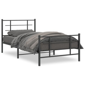 Estructura de cama con cabecero y estribo metal negro 107x203cm de , Camas y somieres - Ref: Foro24-355575, Precio: 83,34 €, ...