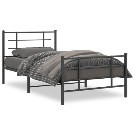 Estructura de cama con cabecero y estribo metal negro 107x203cm de , Camas y somieres - Ref: Foro24-355575, Precio: 83,34 €, ...
