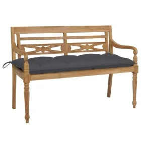 Banco Batavia de teca maciza con cojín gris antracita 120 cm de , Bancos de jardín - Ref: Foro24-3062169, Precio: 225,22 €, D...