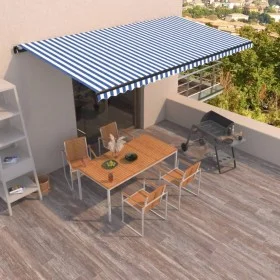 Blau-weiße manuell einziehbare Markise 600x350 cm von , Markisen - Ref: Foro24-3069236, Preis: 543,67 €, Rabatt: %