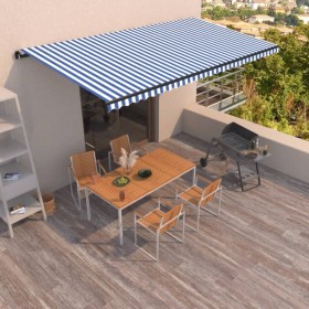 Toldo retráctil manual azul y blanco 600x350 cm de , Toldos - Ref: Foro24-3069236, Precio: 568,25 €, Descuento: %
