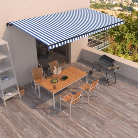 Toldo retráctil manual azul y blanco 600x350 cm de , Toldos - Ref: Foro24-3069236, Precio: 568,25 €, Descuento: %