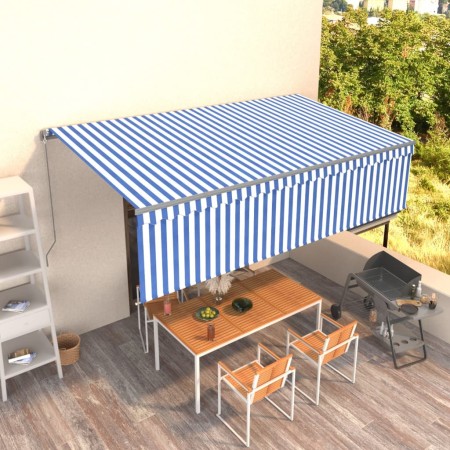 Toldo retráctil manual con persiana azul y blanco 5x3 m de , Toldos - Ref: Foro24-3069456, Precio: 481,00 €, Descuento: %
