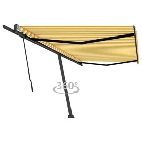 Toldo de pie retráctil manual amarillo y blanco 500x300 cm de , Toldos - Ref: Foro24-3069778, Precio: 482,16 €, Descuento: %