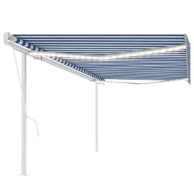 Automatic awning with LED and wind sensor blue and white 5x3 m by , Awnings - Ref: Foro24-3069991, Price: 737,70 €, Discount: %