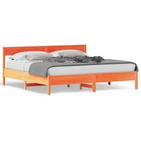 Estructura cama con cabecero madera pino marrón cera 180x200 cm de , Camas y somieres - Ref: Foro24-3216205, Precio: 206,44 €...