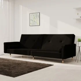 Sofá cama de 2 plazas con dos almohadas terciopelo negro de , Sofás - Ref: Foro24-375752, Precio: 290,07 €, Descuento: %