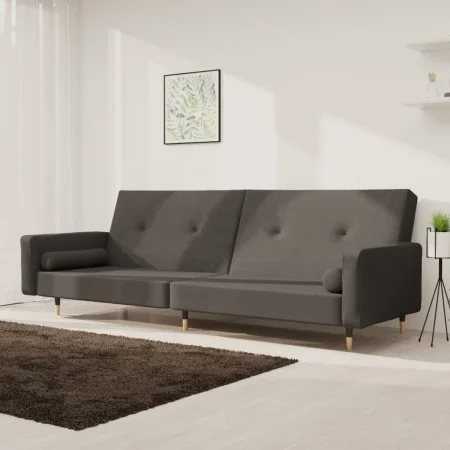 Sofá cama de 2 plazas con dos almohadas terciopelo gris oscuro de , Sofás - Ref: Foro24-375750, Precio: 286,09 €, Descuento: %