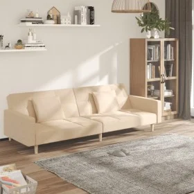 Sofá cama de 2 plazas con dos almohadas tela color crema de , Sofás - Ref: Foro24-375802, Precio: 277,32 €, Descuento: %