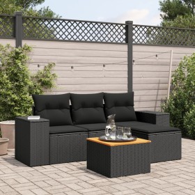 Set de muebles de jardín 5 pzas y cojines ratán sintético negro de , Conjuntos de jardín - Ref: Foro24-3225411, Precio: 324,9...