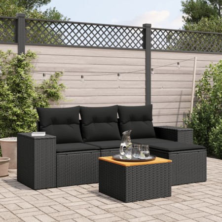 Set de muebles de jardín 5 pzas y cojines ratán sintético negro de , Conjuntos de jardín - Ref: Foro24-3225411, Precio: 324,9...