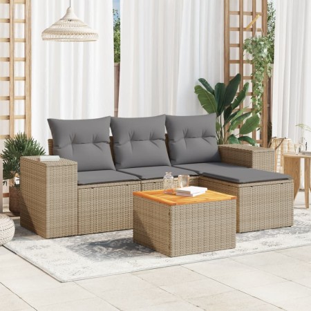 Juego de sofás jardín con cojines 5 pzas ratán sintético beige de , Conjuntos de jardín - Ref: Foro24-3257746, Precio: 336,65...