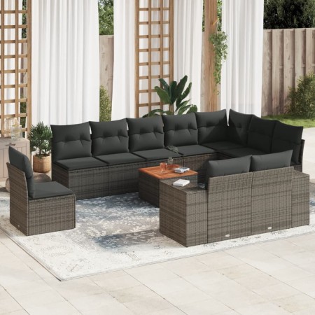 Set de sofás de jardín 11 pzas y cojines ratán sintético gris de , Conjuntos de jardín - Ref: Foro24-3225500, Precio: 638,40 ...