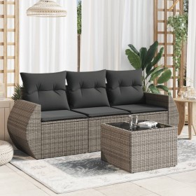 Set de sofás de jardín 4 pzas y cojines ratán sintético gris de , Conjuntos de jardín - Ref: Foro24-3253407, Precio: 273,65 €...