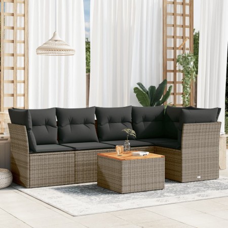 Set de muebles de jardín 6 pzas y cojines ratán sintético gris de , Conjuntos de jardín - Ref: Foro24-3223631, Precio: 343,00...