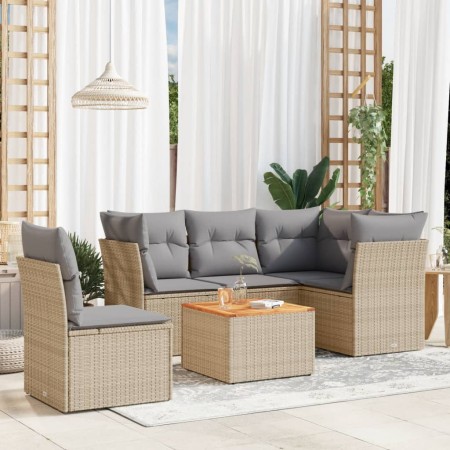 Juego de sofás jardín con cojines 6 pzas ratán sintético beige de , Conjuntos de jardín - Ref: Foro24-3223644, Precio: 362,10...