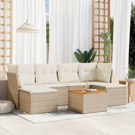 Set sofás de jardín 7 piezas y cojines ratán sintético beige de , Conjuntos de jardín - Ref: Foro24-3223769, Precio: 398,31 €...