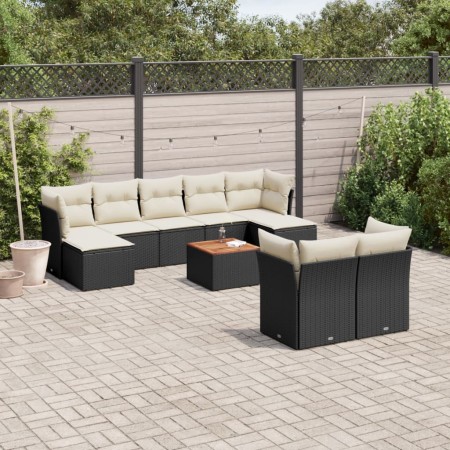 Set de sofás de jardín 10 pzas cojines ratán sintético negro de , Conjuntos de jardín - Ref: Foro24-3223872, Precio: 519,45 €...
