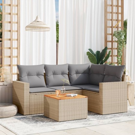 Juego de sofás jardín con cojines 5 pzas ratán sintético beige de , Conjuntos de jardín - Ref: Foro24-3224106, Precio: 325,90...