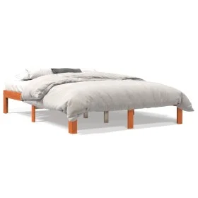 Solid wax brown pine wood bed frame 140x190 cm by , Beds and slatted bases - Ref: Foro24-844167, Price: 105,45 €, Discount: %