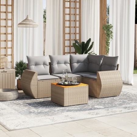 Juego de sofás jardín con cojines 5 pzas ratán sintético beige de , Conjuntos de jardín - Ref: Foro24-3257319, Precio: 363,05...