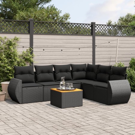 Set de comedor de jardín 7 pzas y cojines ratán sintético negro de , Conjuntos de jardín - Ref: Foro24-3257350, Precio: 448,6...