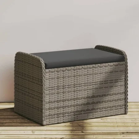 Banco de almacenaje con cojín ratán sintético gris 80x51x52 cm de , Bancos de jardín - Ref: Foro24-365731, Precio: 134,20 €, ...