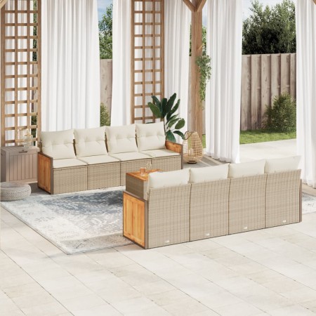 Set de sofás de jardín 9 pzas con cojines ratán sintético beige de , Conjuntos de jardín - Ref: Foro24-3259902, Precio: 602,6...